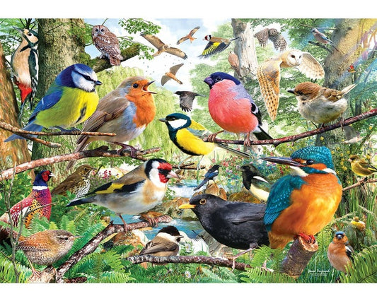 Feathered Friends minipuslespil i træ med 40 brikker fra Wentworth Puzzles