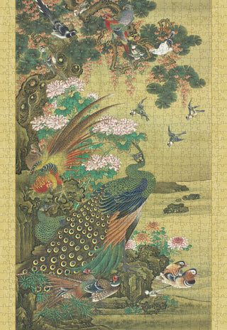 Birds and Flowers: Japanese Hanging Scroll 1000 brikker puslespil fra Pomegranate 1000 brikker puslespil fra Pomegranate