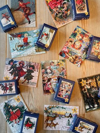 Puslespilskalender med 24 Vintage MiniJulePuslespil fra Penny Puzzle