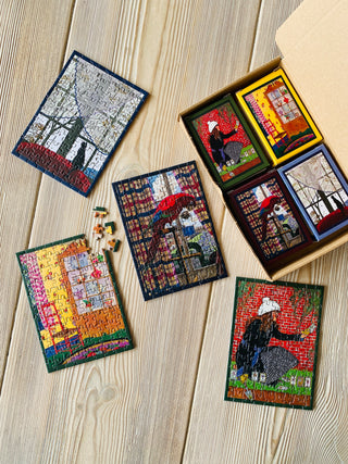 4 x Vintage Homes minipuslespil med 99 brikker fra Penny Puzzle