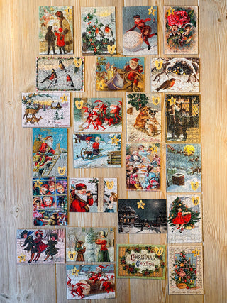 Puslespilskalender med 24 Vintage MiniJulePuslespil fra Penny Puzzle
