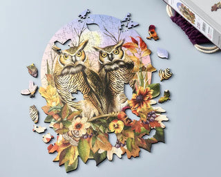 Autumn Owls puslespil i træ med 230 brikker fra Wentworth Puzzles